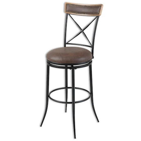 Transitional Boise Wood and Metal Barstool